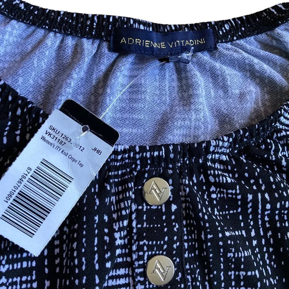Adrienne Vittadini Knit Crepe Top, Size XL, Black & White Pattern, New with Tags - Picture 3 of 9